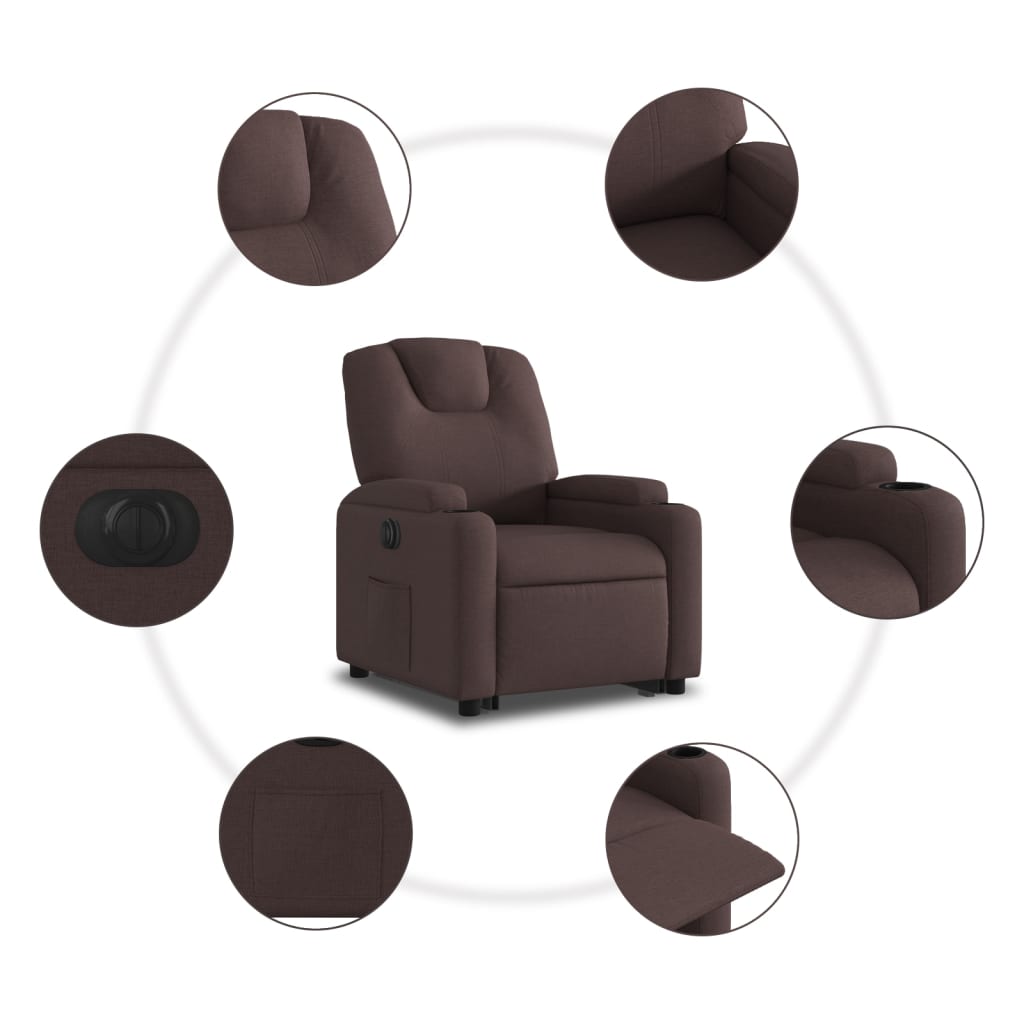 Fauteuil relax avec releveur électrique en tissu marron foncé