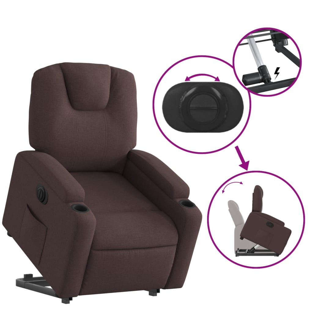 Fauteuil relax avec releveur électrique en tissu marron foncé