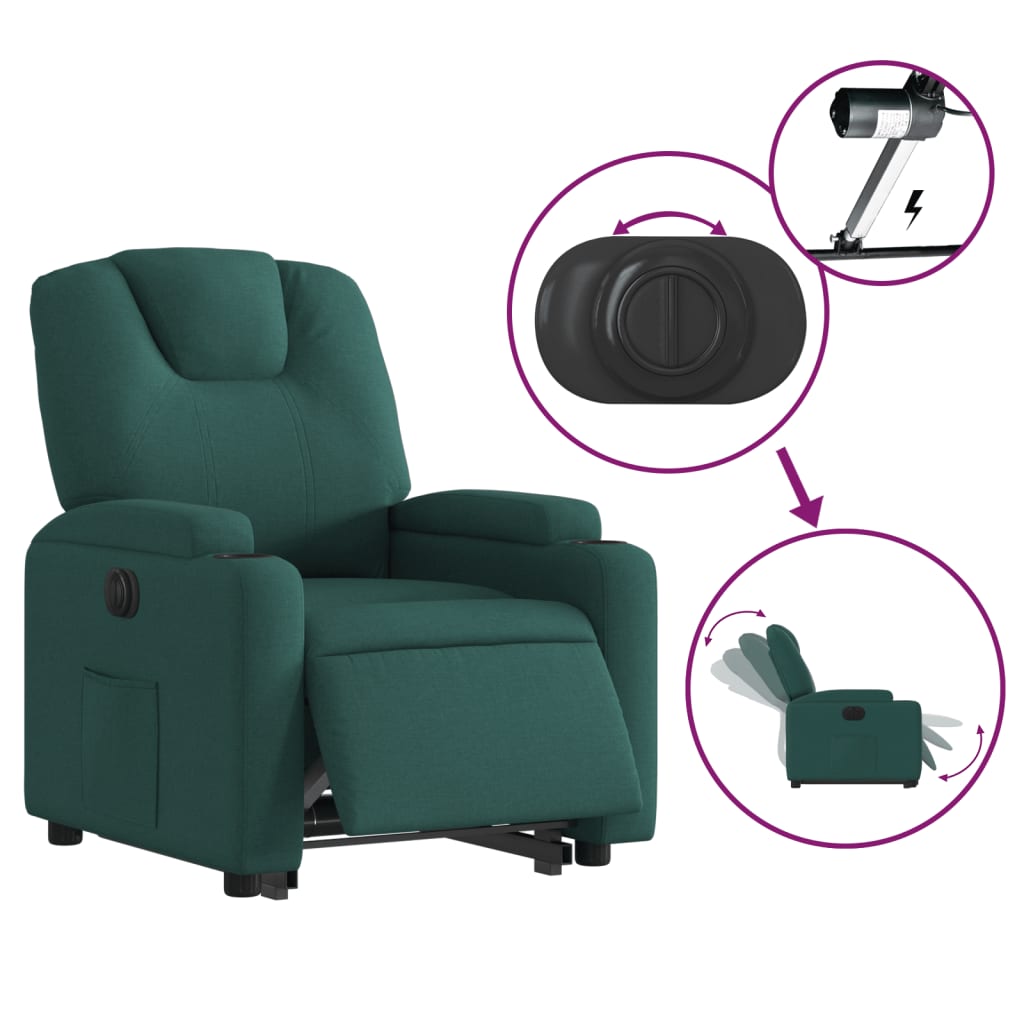 Fauteuil relax avec releveur électrique en tissu vert foncé