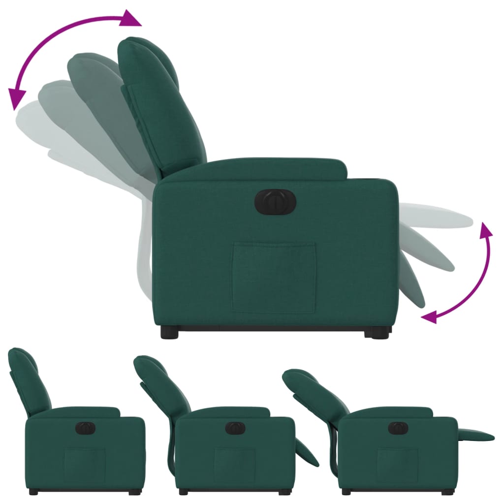 Fauteuil relax avec releveur électrique en tissu vert foncé