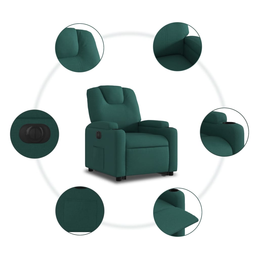 Fauteuil relax avec releveur électrique en tissu vert foncé