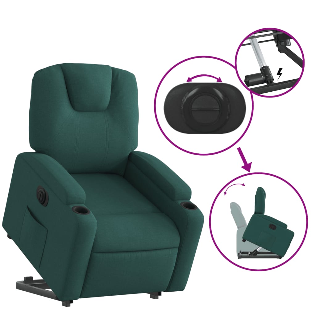 Fauteuil relax avec releveur électrique en tissu vert foncé