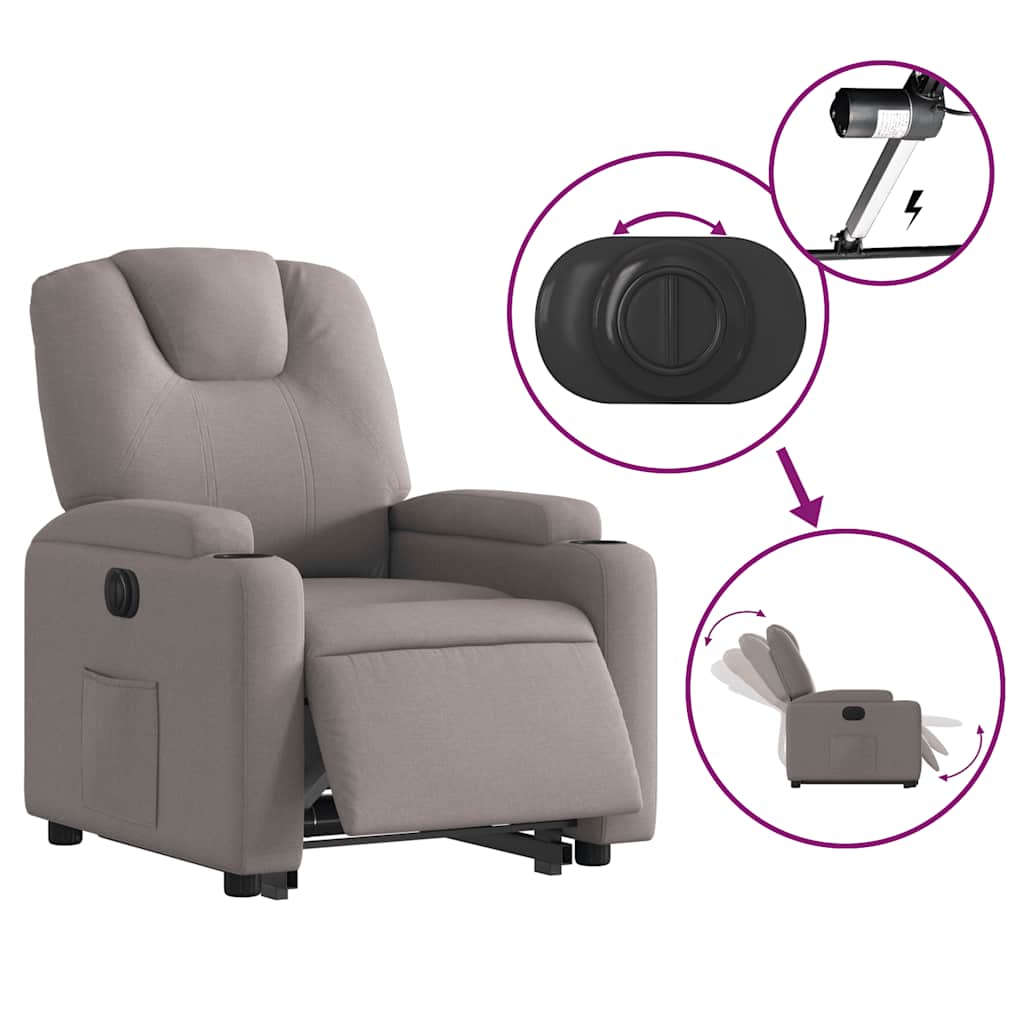 Fauteuil relax avec releveur électrique en tissu taupe