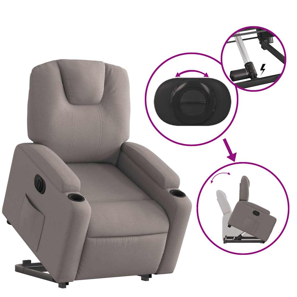 Fauteuil relax avec releveur électrique en tissu taupe
