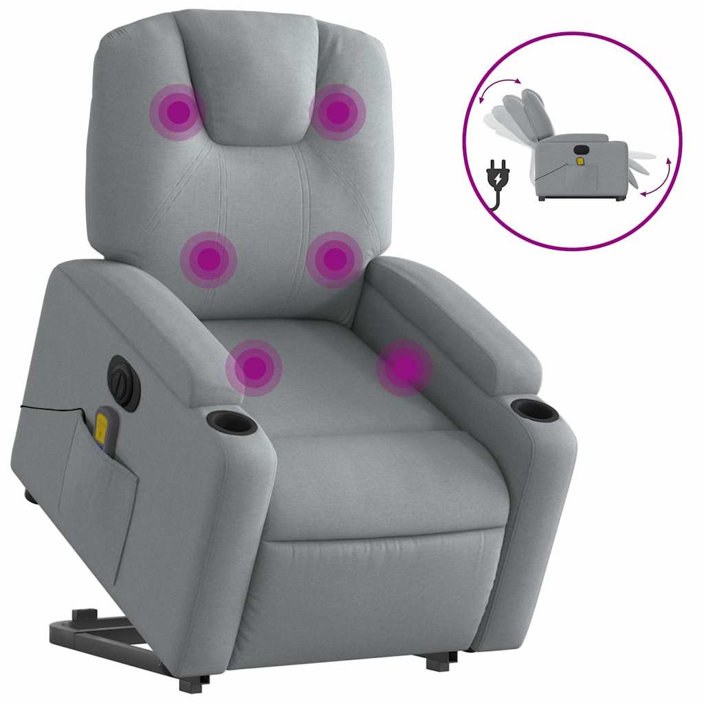 Fauteuil de massage électrique avec aide à la verticalisation en tissu gris clair