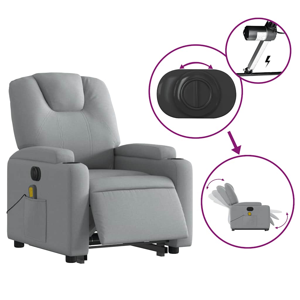 Fauteuil de massage électrique avec aide à la verticalisation en tissu gris clair