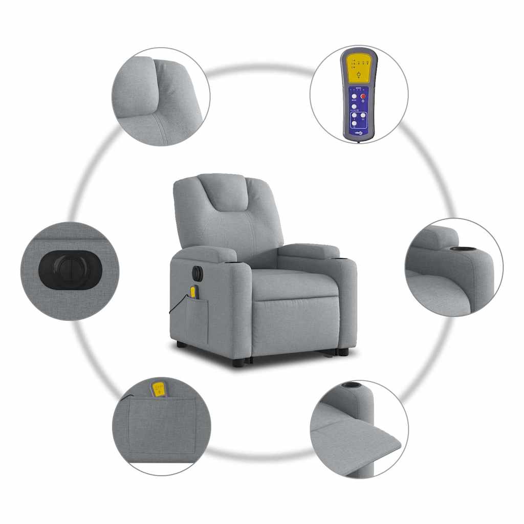 Fauteuil de massage électrique avec aide à la verticalisation en tissu gris clair