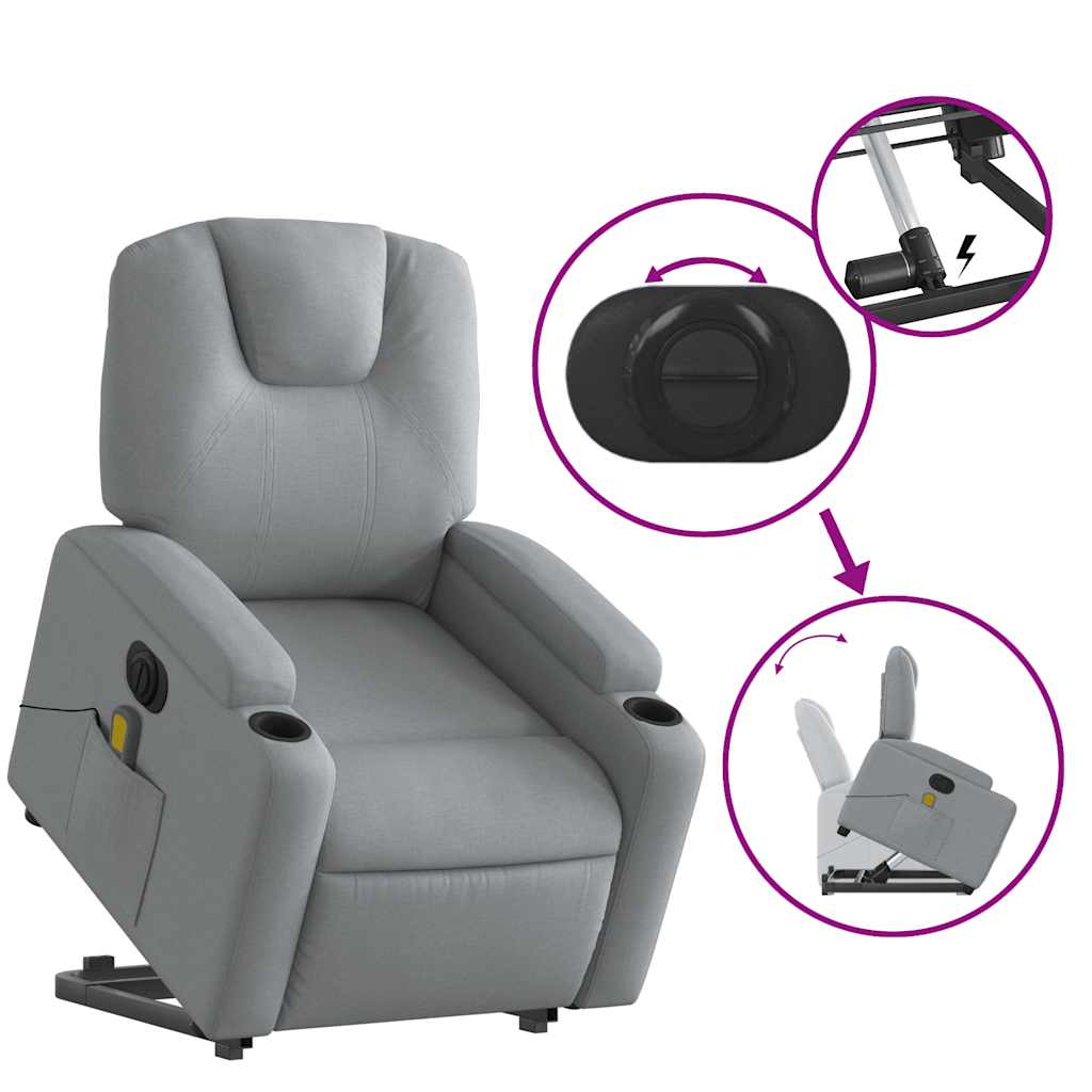 Fauteuil de massage électrique avec aide à la verticalisation en tissu gris clair