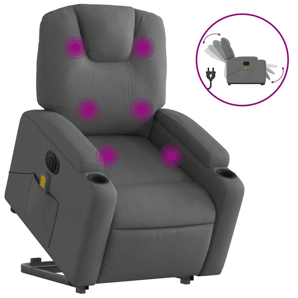 Fauteuil de massage électrique avec aide au verticalisation en tissu gris foncé