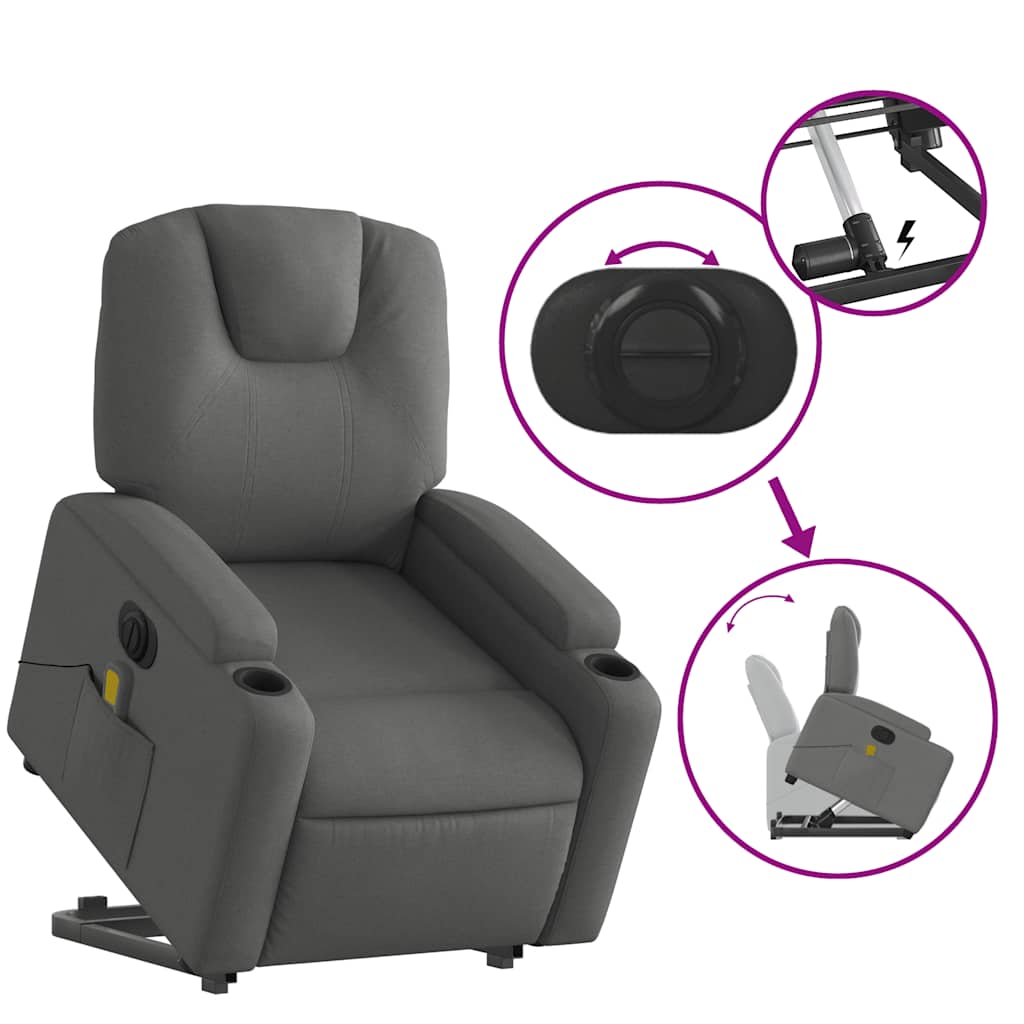 Fauteuil de massage électrique avec aide au verticalisation en tissu gris foncé