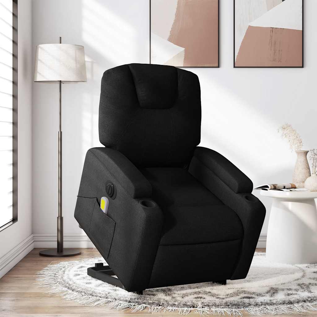 Elektrischer Massagesessel mit Aufstehhilfe Schwarz Stoff