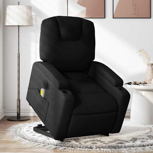 Fauteuil de massage électrique avec aide au verticalisation, tissu noir