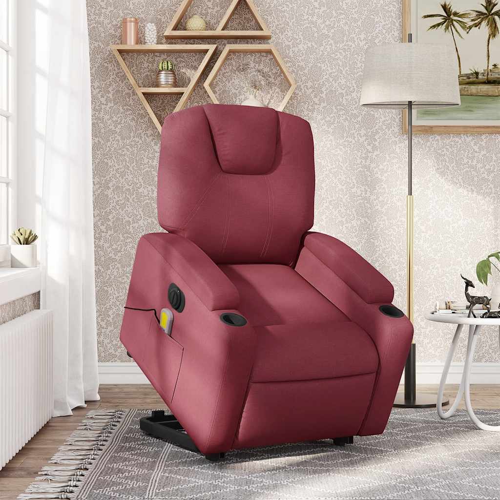 Elektrischer Massagesessel mit Aufstehhilfe Weinrot Stoff