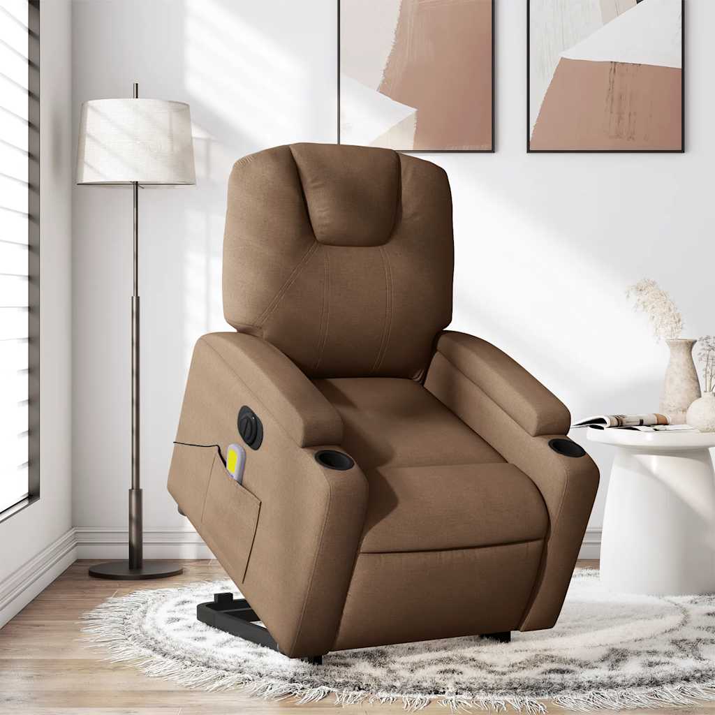 Elektrischer Massagesessel mit Aufstehhilfe Braun Stoff