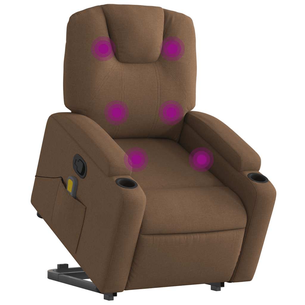 Elektrischer Massagesessel mit Aufstehhilfe Braun Stoff