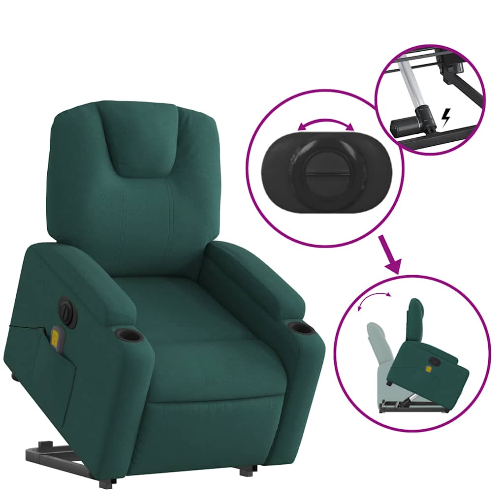 Elektrischer Massagesessel mit Aufstehhilfe Dunkelgrün Stoff