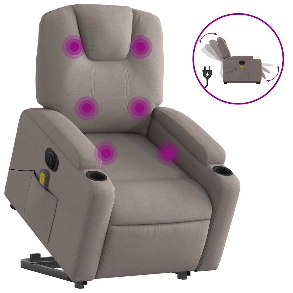 Fauteuil de massage électrique avec aide au verticalisation en tissu taupe