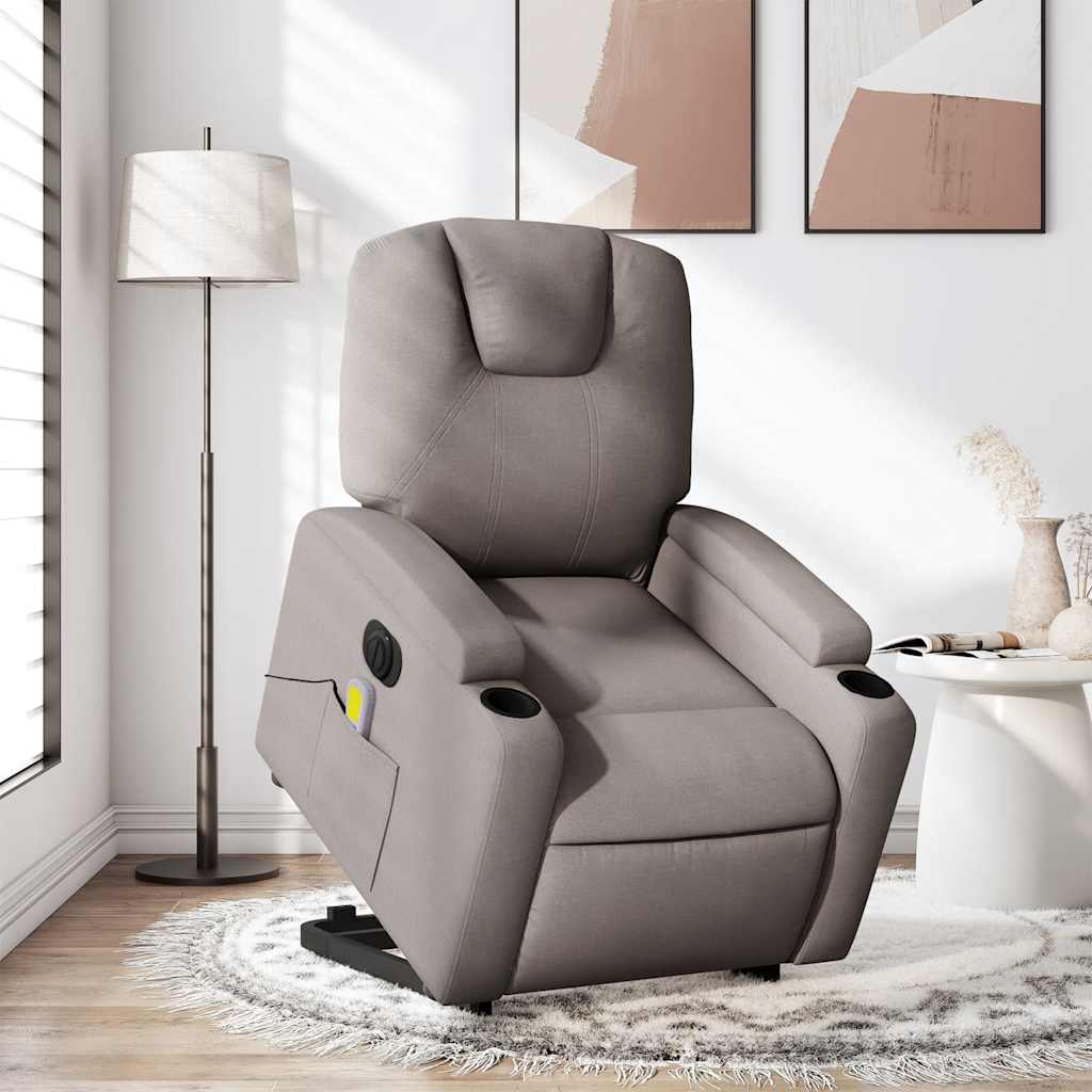Elektrischer Massagesessel mit Aufstehhilfe Taupe Stoff