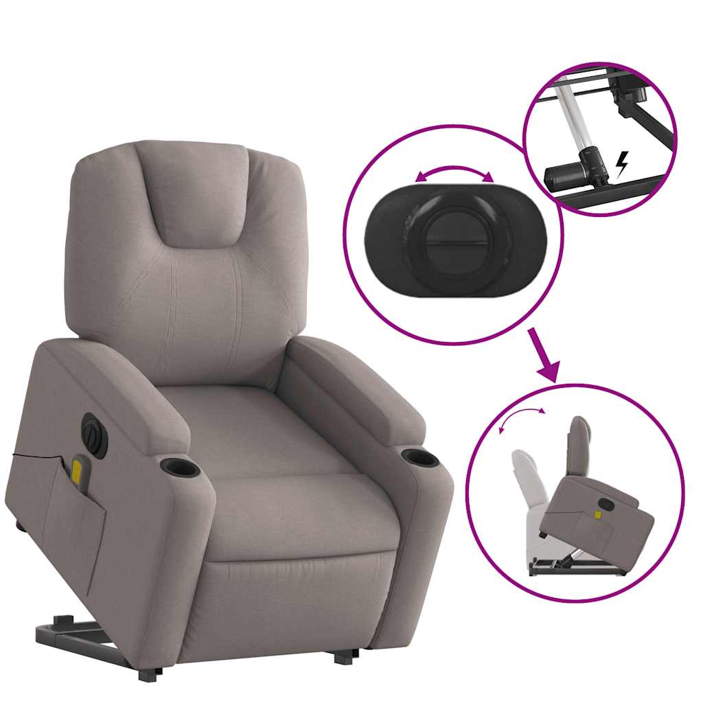Fauteuil de massage électrique avec aide au verticalisation en tissu taupe