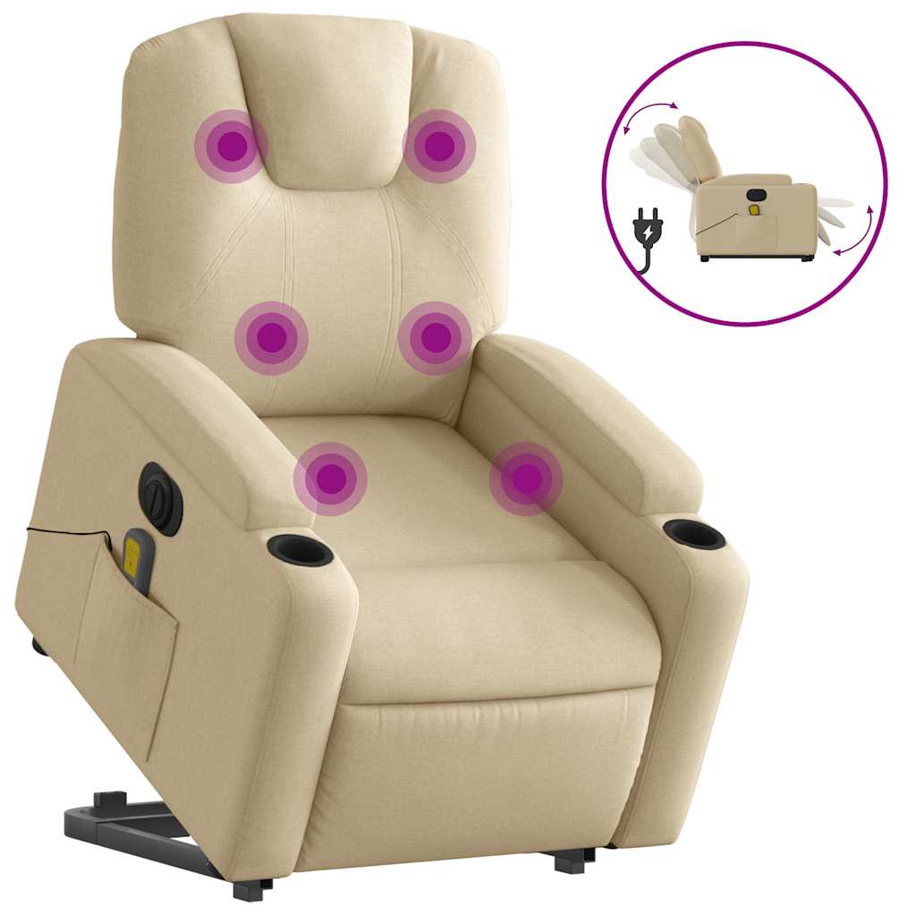 Fauteuil de massage électrique avec aide au verticalisation en tissu crème