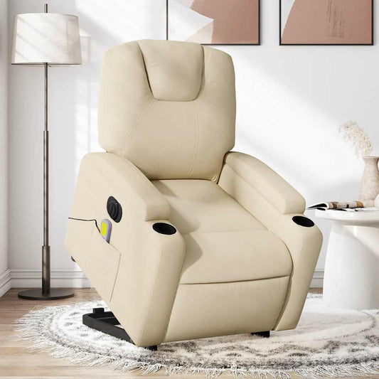 Fauteuil de massage électrique avec aide au verticalisation en tissu crème