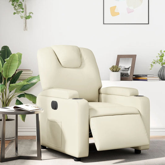 Fauteuil inclinable électrique en similicuir crème