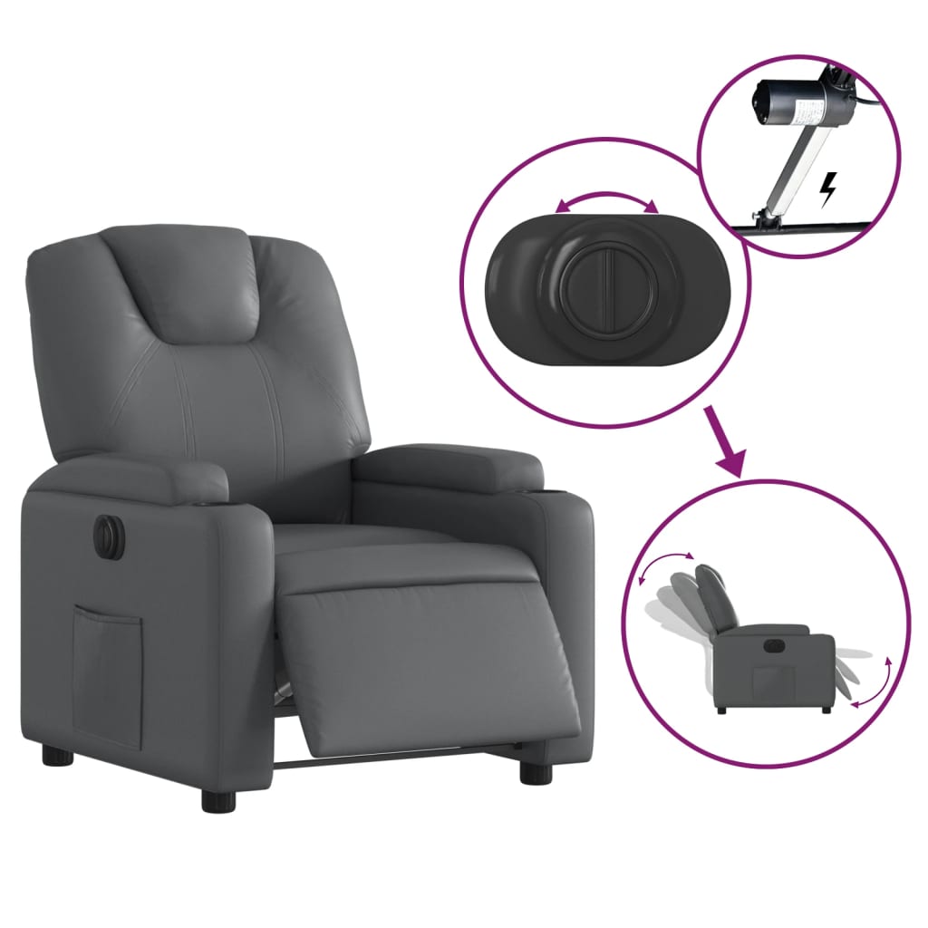 Fauteuil inclinable électrique en similicuir gris