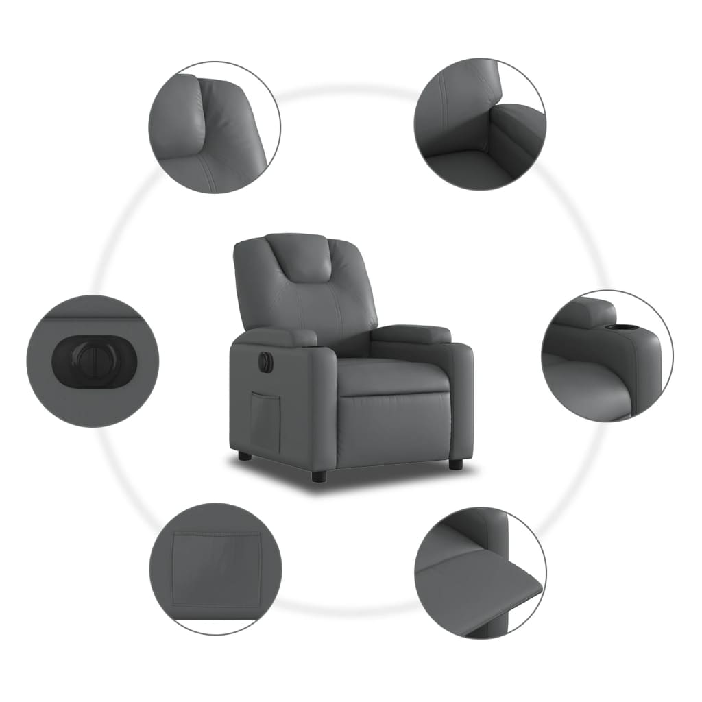Fauteuil inclinable électrique en similicuir gris