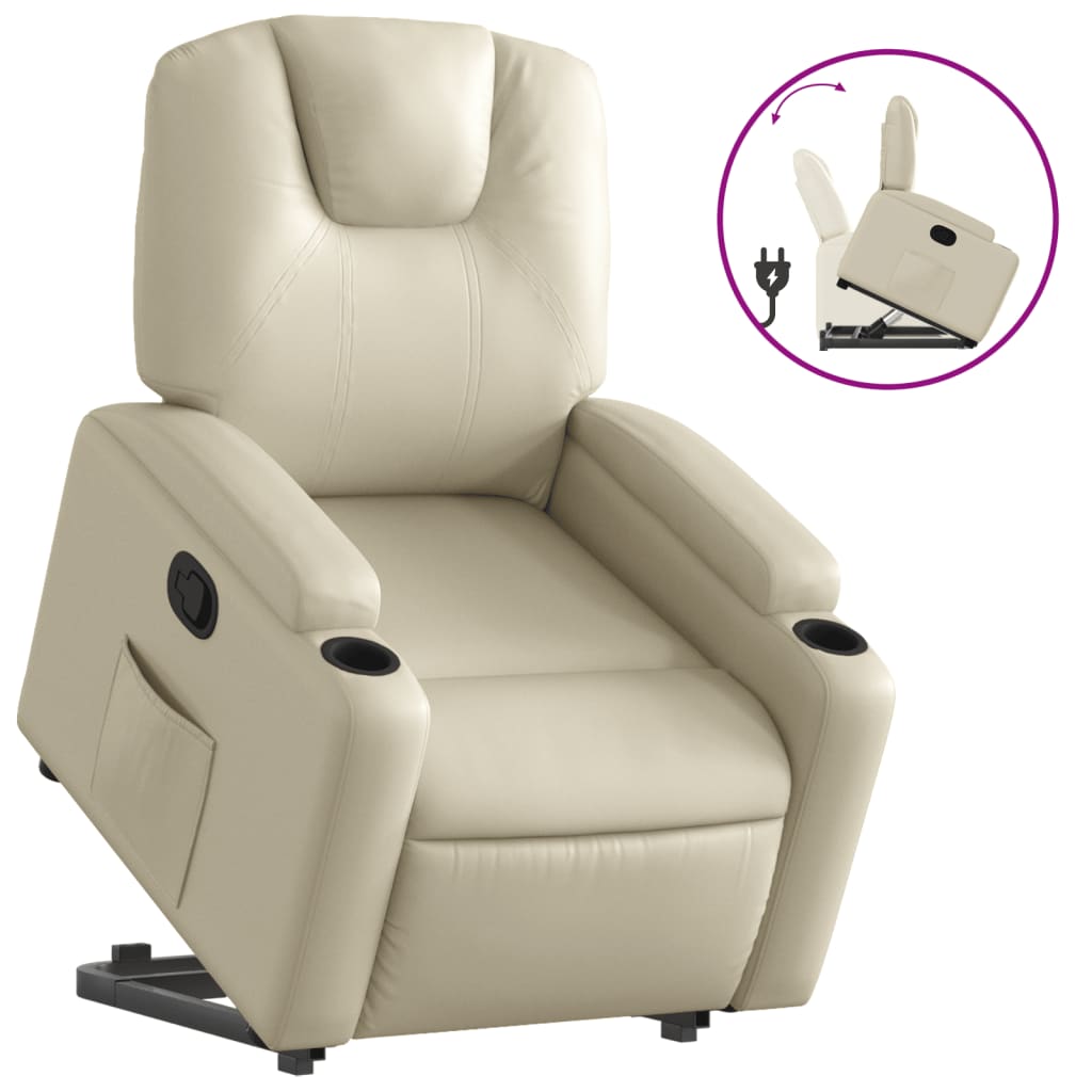 Fauteuil relax avec aide à la verticalisation en cuir synthétique crème