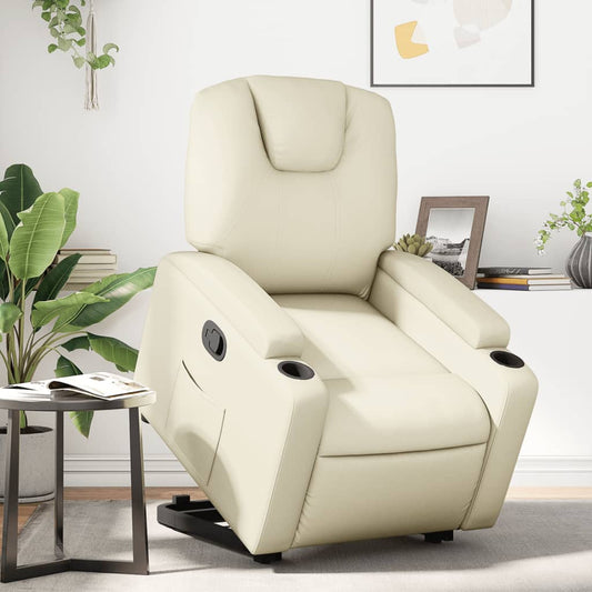 Fauteuil relax avec aide à la verticalisation en cuir synthétique crème