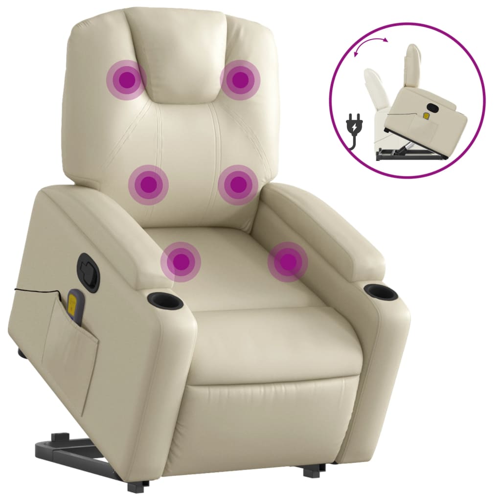 Fauteuil de massage avec aide au verticalisation en cuir artificiel crème