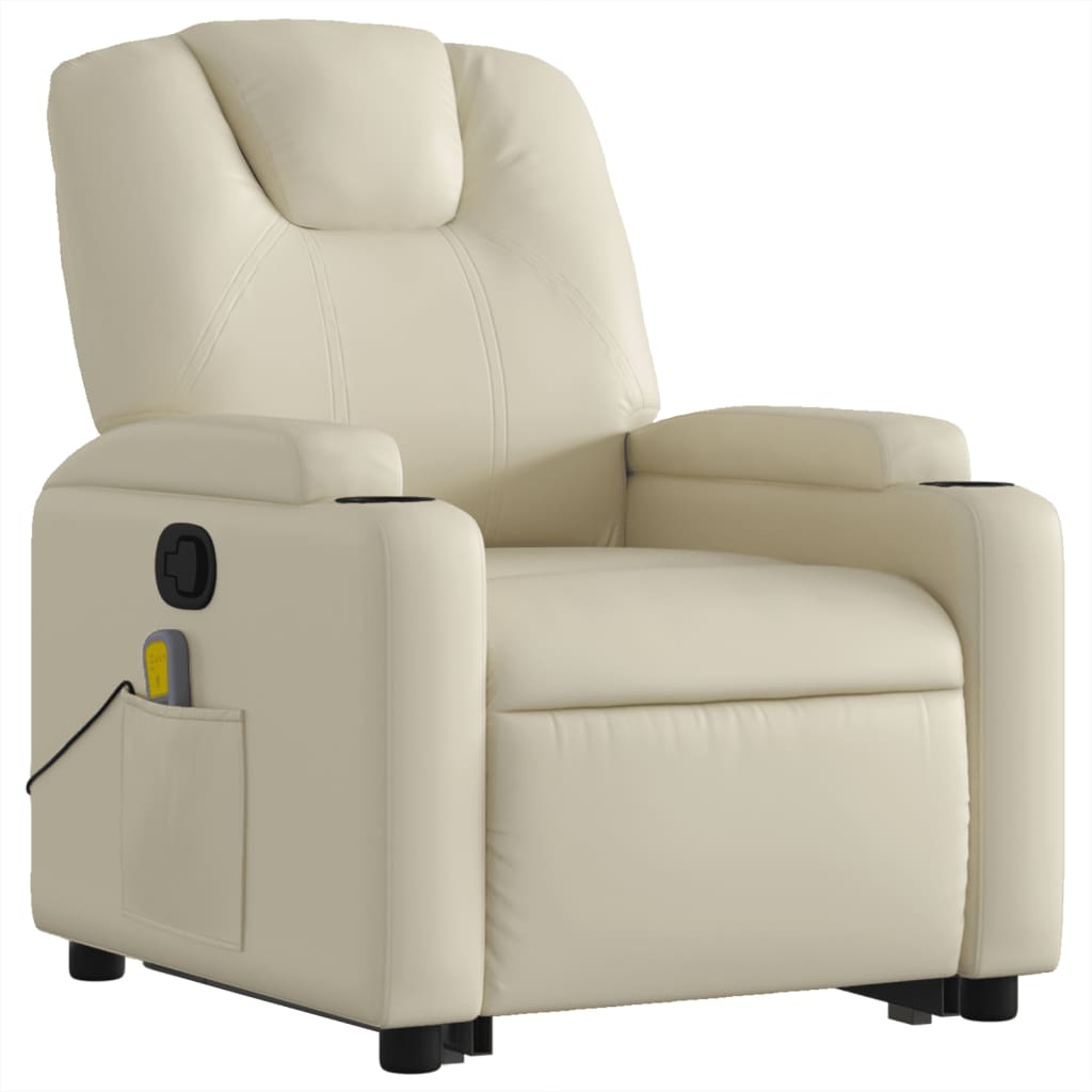 Fauteuil de massage avec aide au verticalisation en cuir artificiel crème