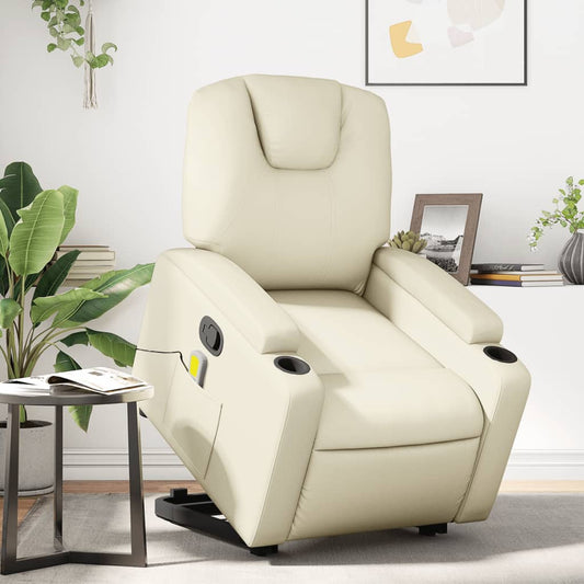 Fauteuil de massage avec aide au verticalisation en cuir artificiel crème