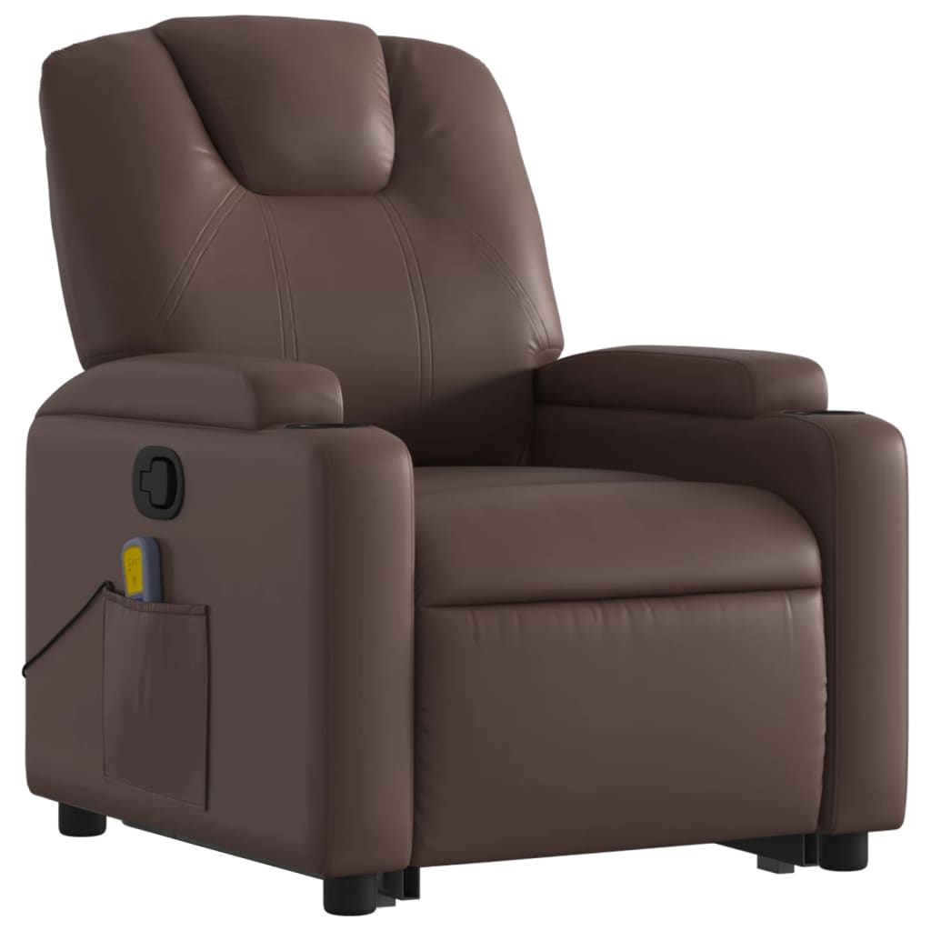 Fauteuil de massage avec aide à la verticalisation en similicuir marron