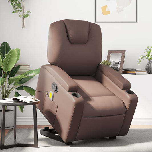 Fauteuil de massage avec aide à la verticalisation en similicuir marron
