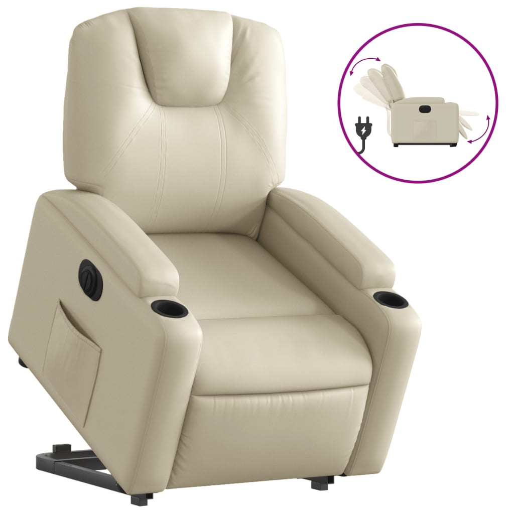 Fauteuil relax avec releveur électrique, simili cuir crème