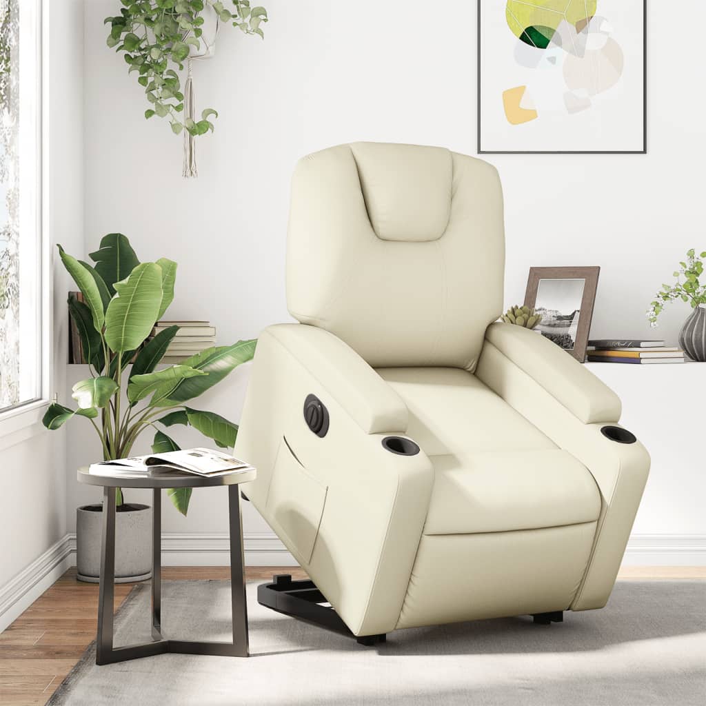 Relaxsessel mit Aufstehhilfe Elektrisch Creme Kunstleder