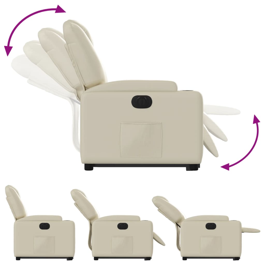 Fauteuil relax avec releveur électrique, simili cuir crème