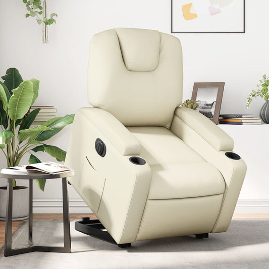 Fauteuil relax avec releveur électrique, simili cuir crème