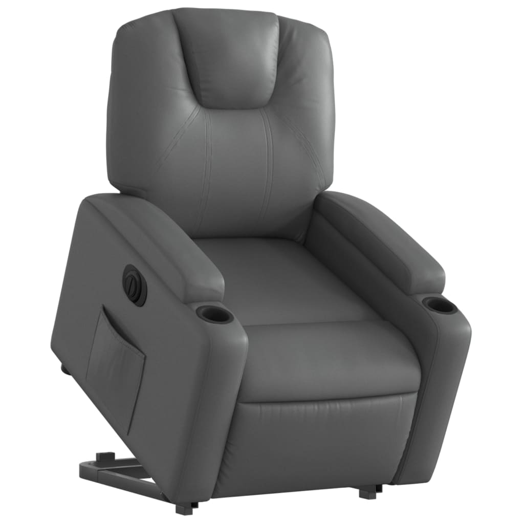 Fauteuil inclinable avec aide électrique au verticalisation, gris, simili cuir