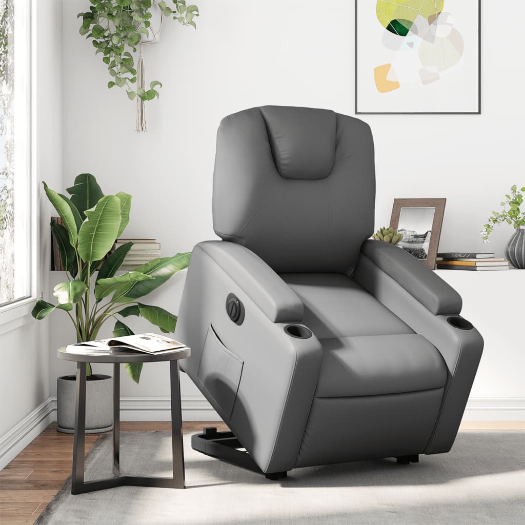 Relaxsessel mit Aufstehhilfe Elektrisch Grau Kunstleder