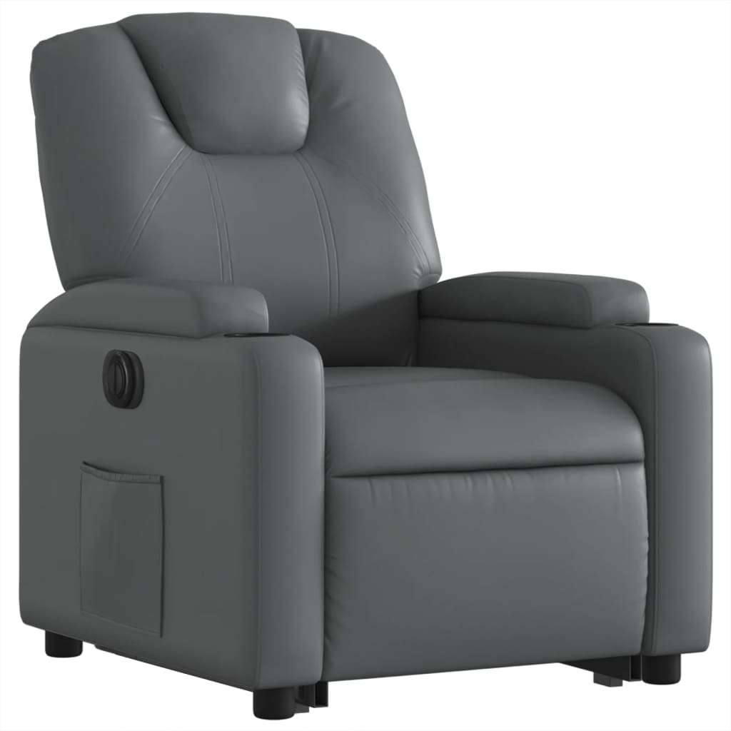 Fauteuil inclinable avec aide électrique au verticalisation, gris, simili cuir
