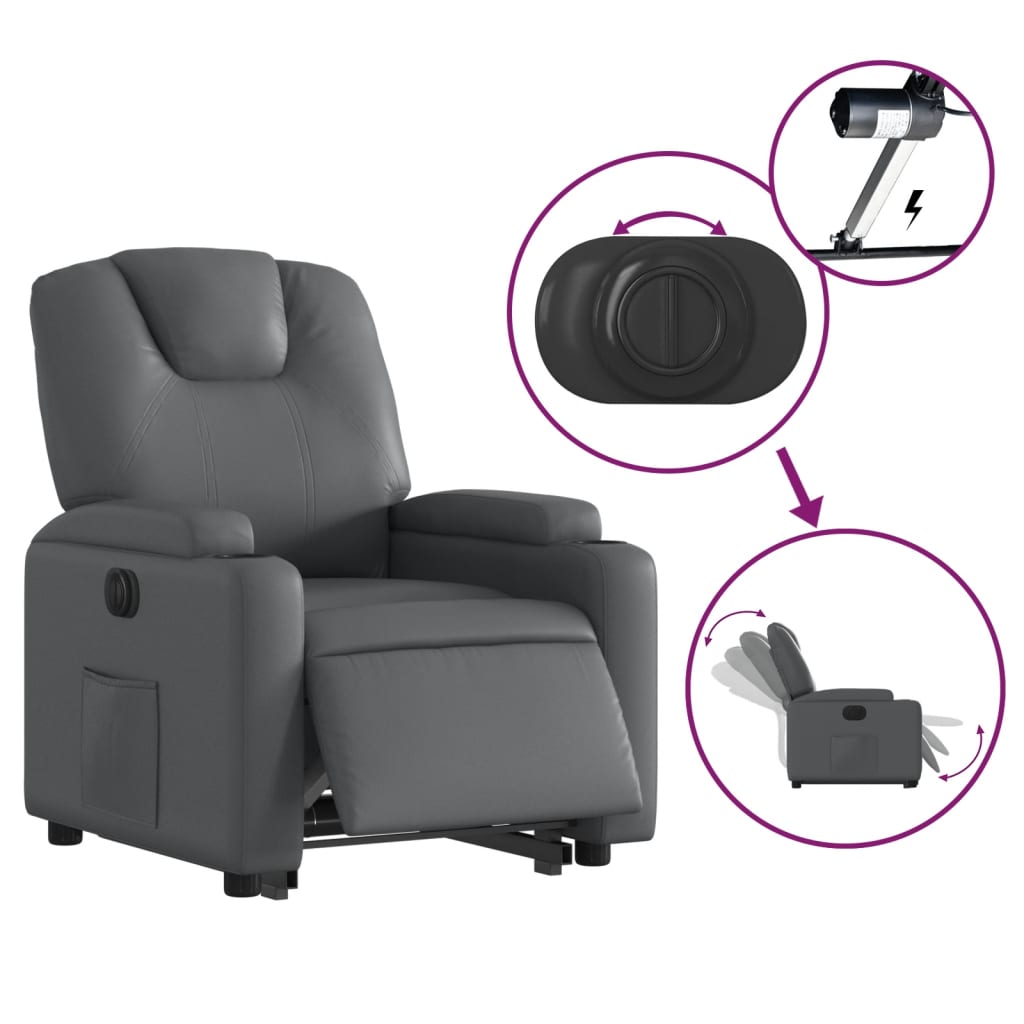 Fauteuil inclinable avec aide électrique au verticalisation, gris, simili cuir