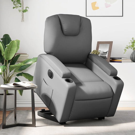 Fauteuil inclinable avec aide électrique au verticalisation, gris, simili cuir