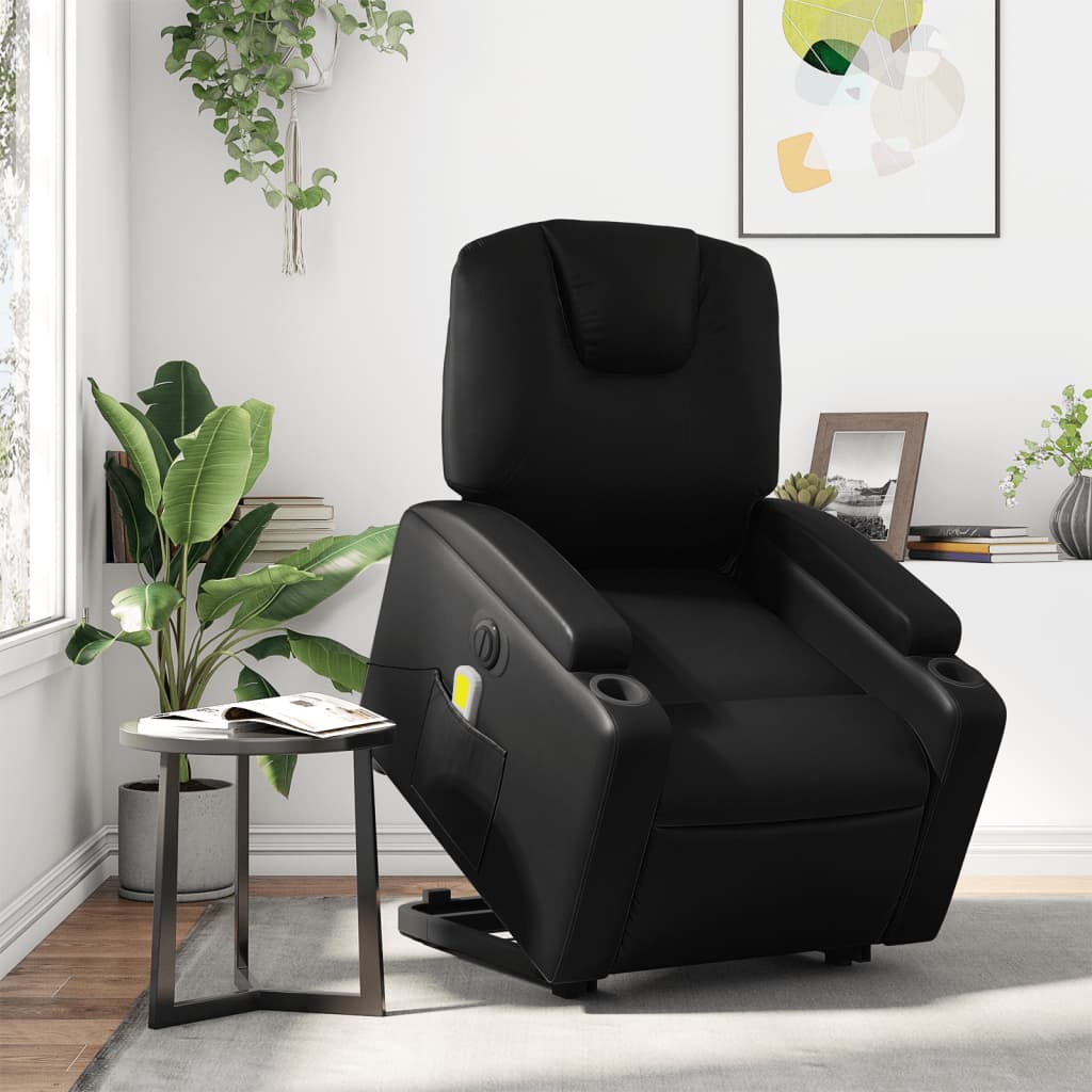 Massagesessel mit Aufstehhilfe Elektrisch Schwarz Kunstleder