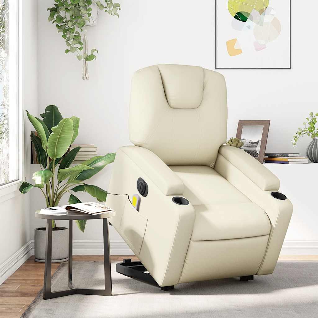 Massagesessel mit Aufstehhilfe Elektrisch Creme Kunstleder