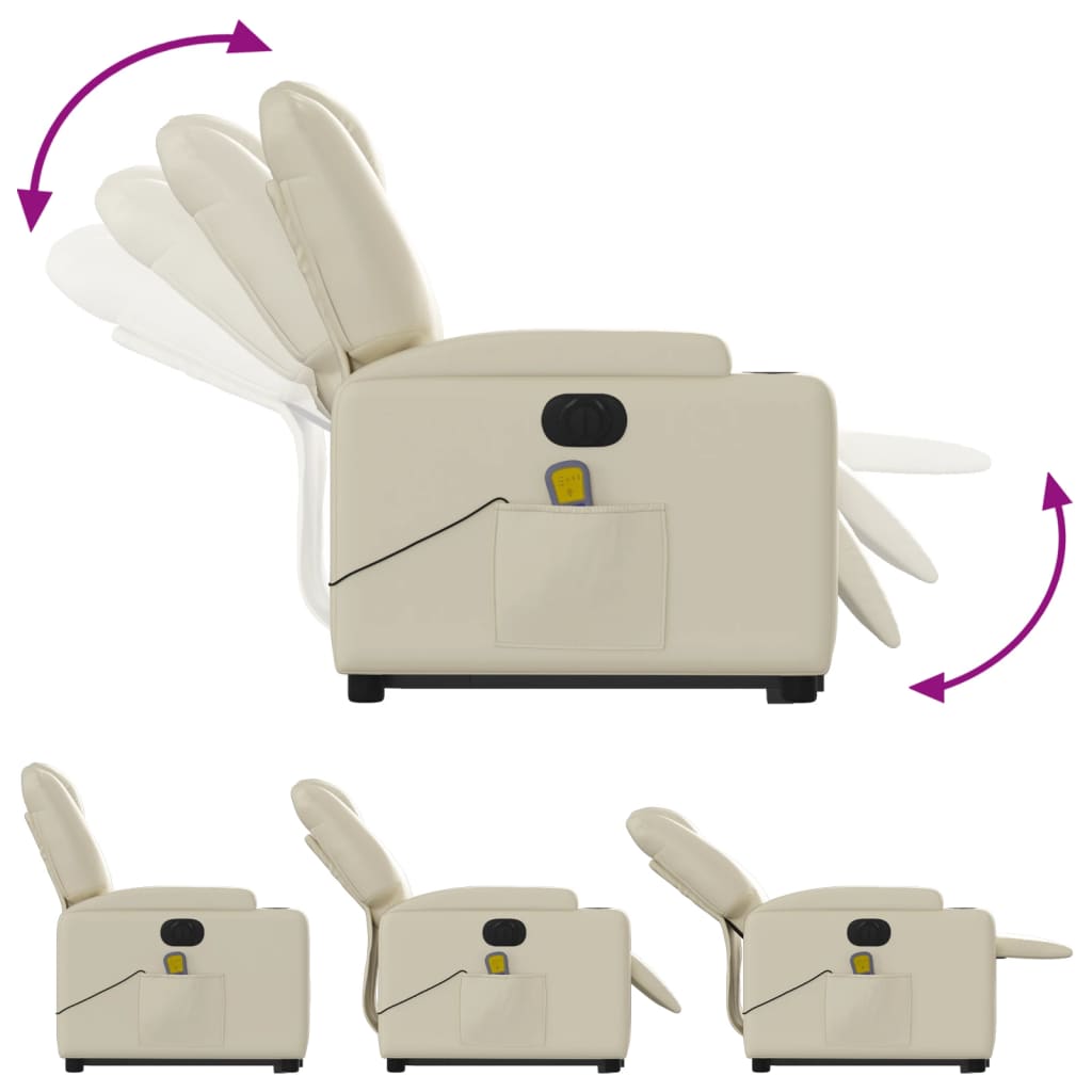 Fauteuil de massage avec aide électrique au verticalisation, couleur crème, cuir artificiel