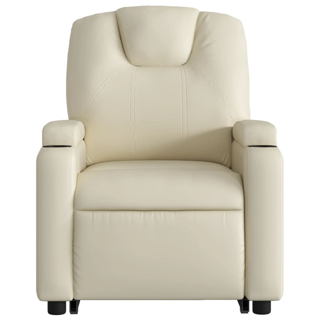 Fauteuil de massage avec aide électrique au verticalisation, couleur crème, cuir artificiel