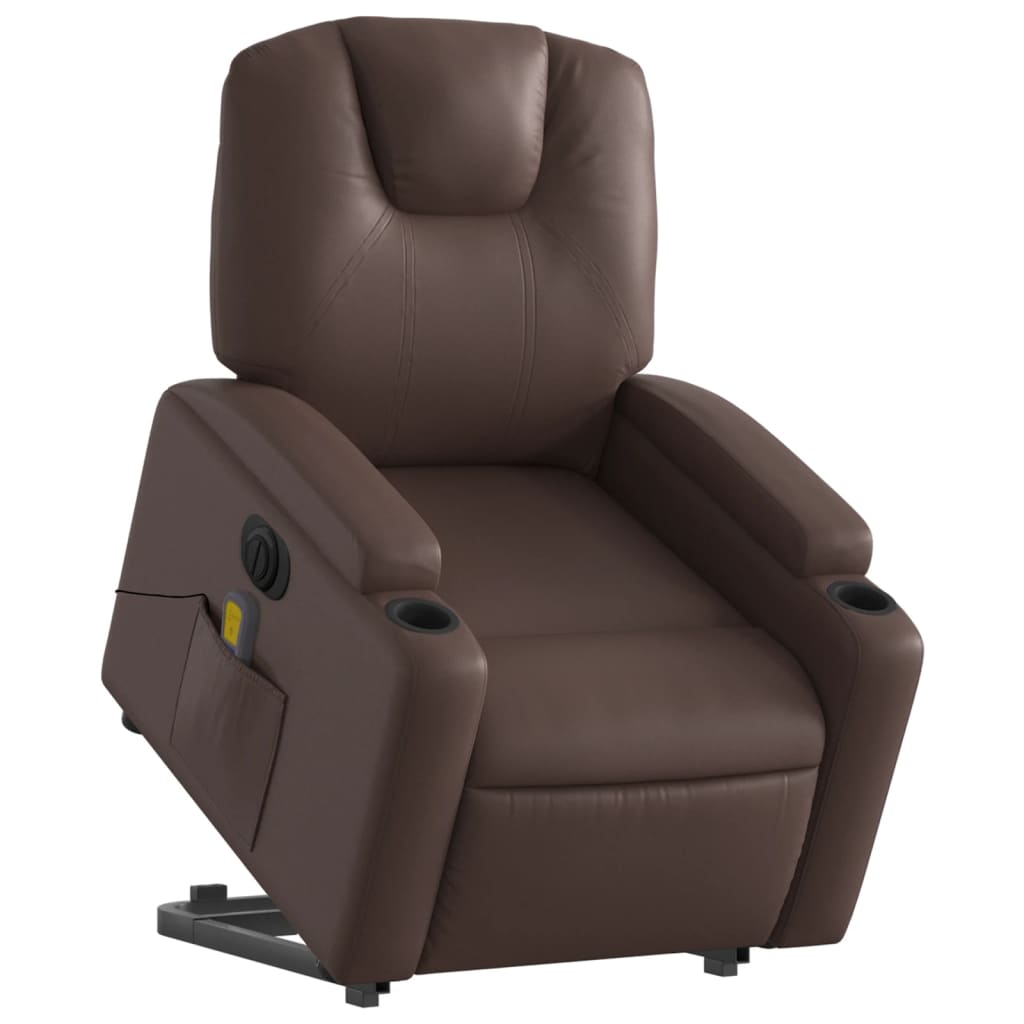 Fauteuil de massage avec aide électrique au verticalisation, simili cuir marron