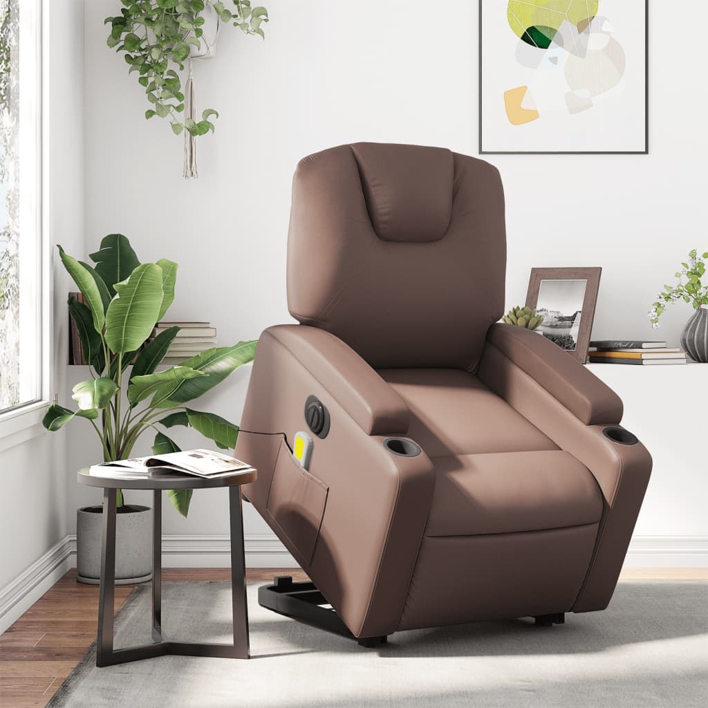 Massagesessel mit Aufstehhilfe Elektrisch Braun Kunstleder